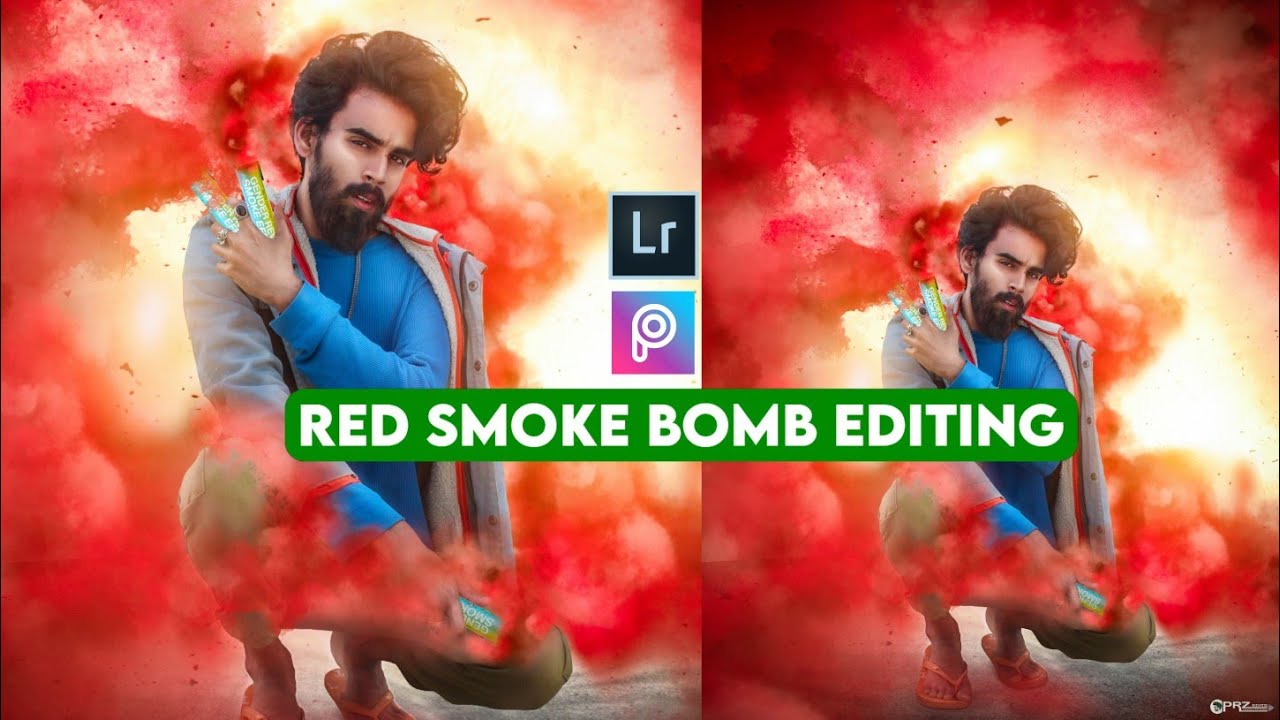 creative red smoke bomb photo editing tutorial